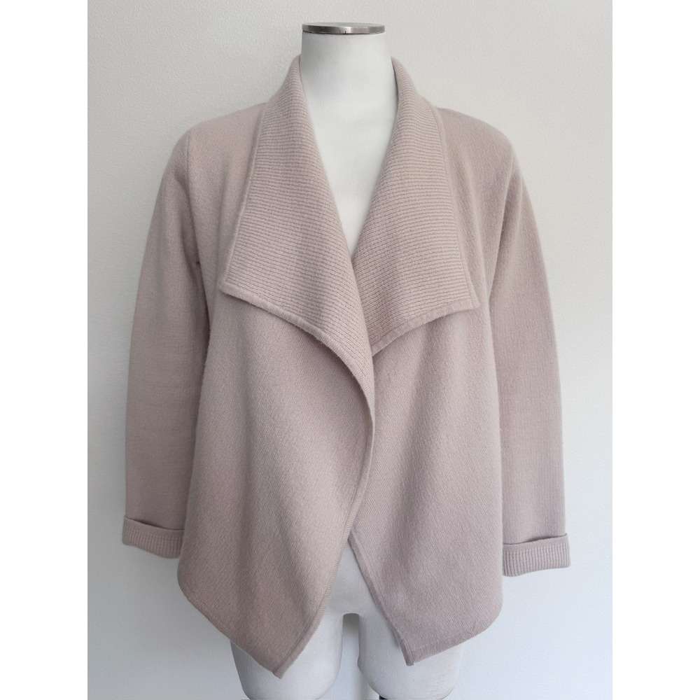 Margaret O'Leary Cashmere Blend Open Front Shawl Collar Cardigan Beige XS